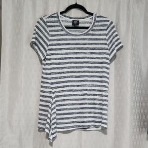 Bobeau Heathered Navy and White Striped Tee